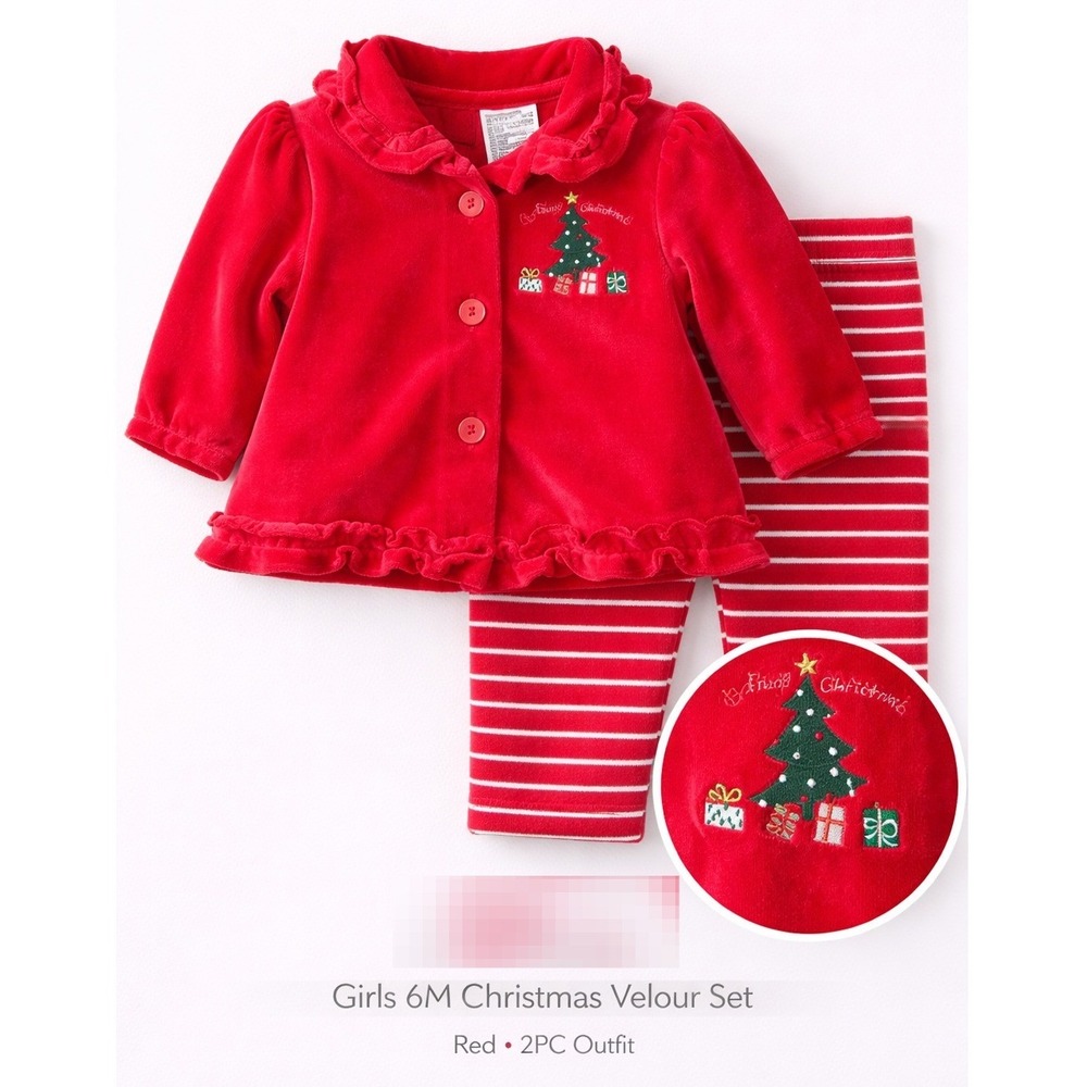 Carters Baby Girls 6M First Christmas Velour Cardigan Striped Leggings Set Red